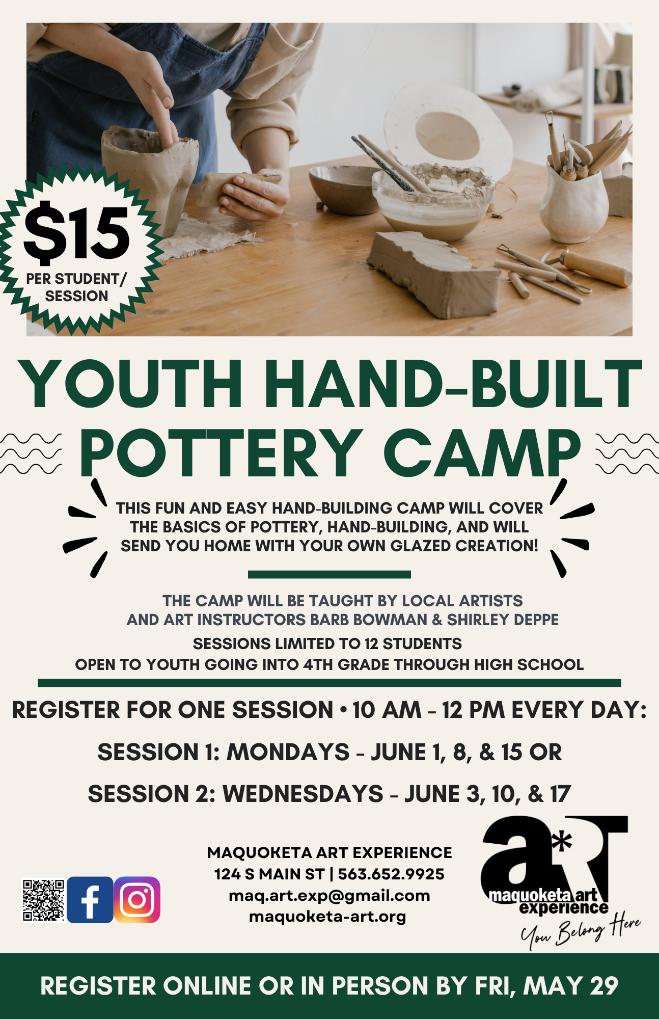 June 2026 | Summer Youth Hand-Built Pottery Camp 2026 - Maquoketa Art